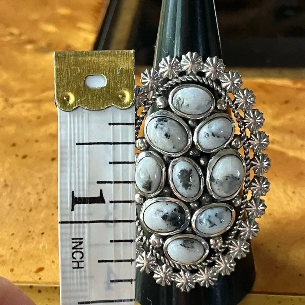 White Buffalo Sterling Silver Statement Ring Size 8